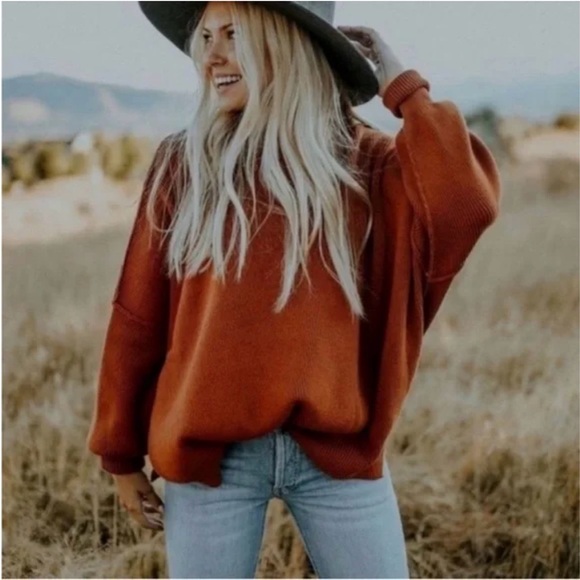 Free People Warm Rust Oversized Sweater - Picture 4 of 4